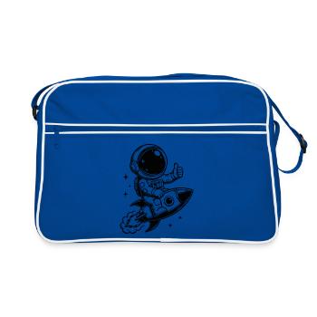Astronaut auf Rakete Weltraum Abenteuer - Retro Tasche - Blau/Weiß - Vorne