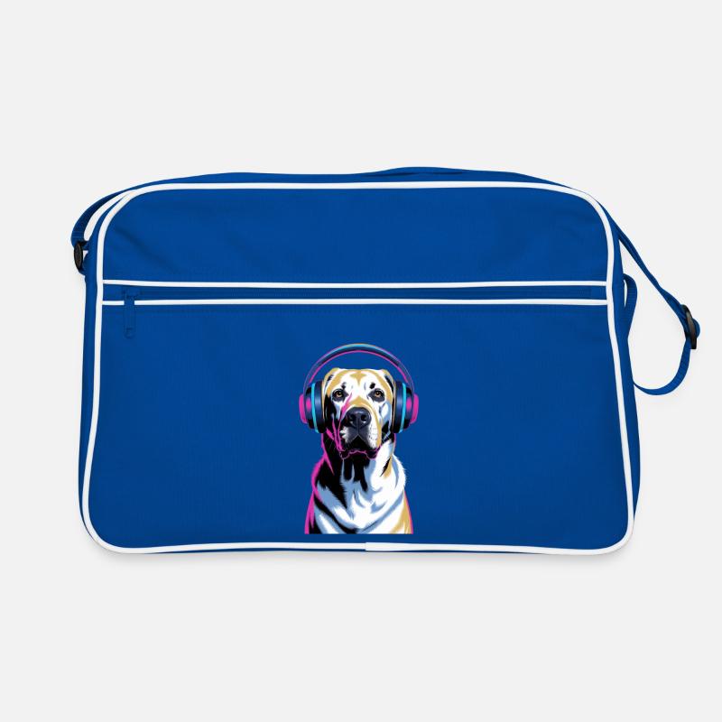Labrador mit Kopfhörern Retro Tasche