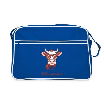 Voll Muhtviert Kuh mit Sonnenbrille - Retro Tasche - Blau/Weiß - Vorne