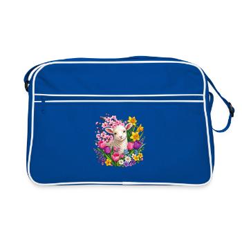 Lamb in a spring blossom wreath - Retro Bag - blue/white - Front