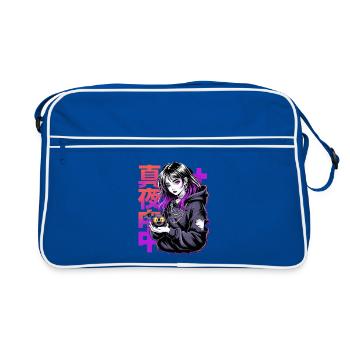 真夜中 Gothic Anime Girl Purple Hair Cute Bat - Retro Bag - blue/white - Front