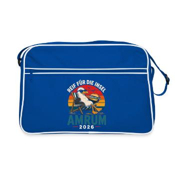 Möwe am Strand: Inselurlaub 2026 - Retro Tasche - Blau/Weiß - Vorne