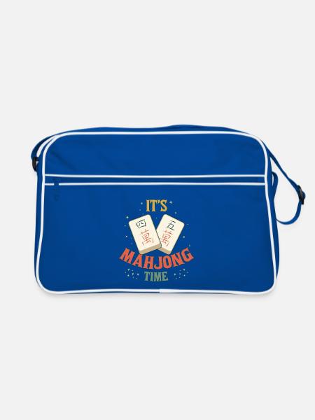 Mahjong-Spiel-Sozialclub Es ist Mahjong-Zeit - Retro Tasche - Blau/Weiß - Vorne