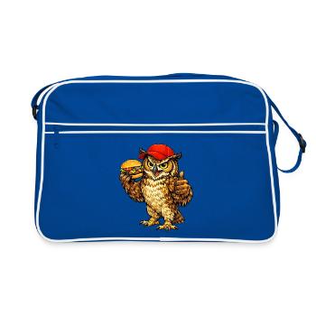 Owl with a hamburger - Retro Bag - blue/white - Front
