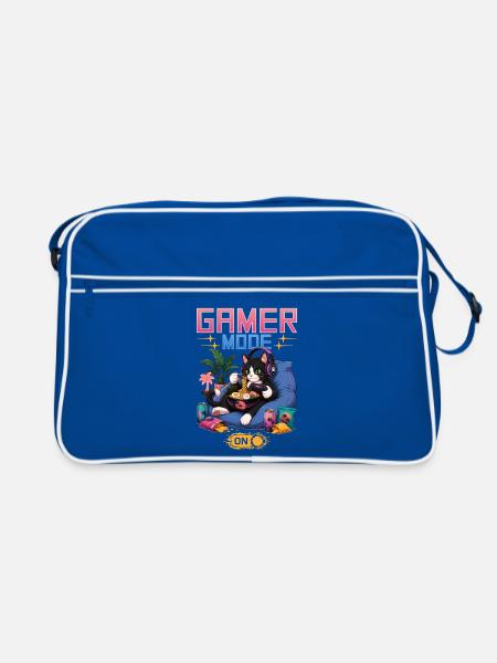 Skeleton Gamer Gaming Halloween - Retro Tasche - Blau/Weiß