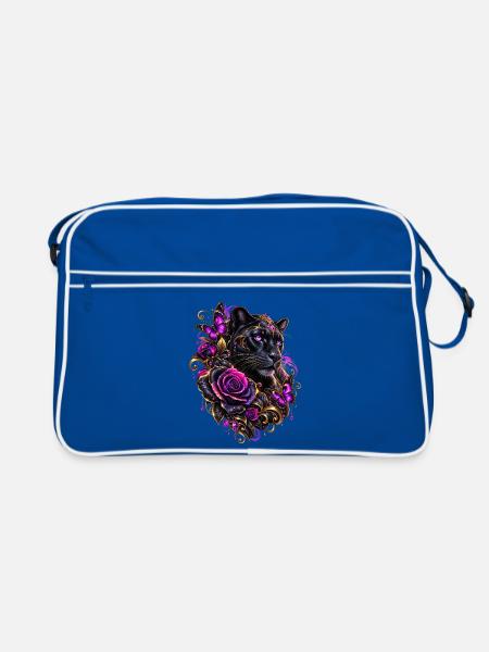 Schwarzer Panther mit Neon-Aura - Retro Tasche - Blau/Weiß