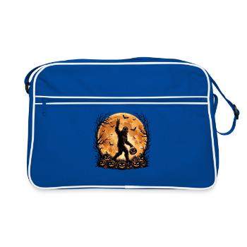 Gruseliger Halloween-Bigfoot-Kürbis lustiger Sasquatch - Retro Tasche - Blau/Weiß - Vorne