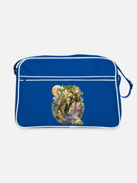 Mondlicht-Fee im Waldtraum - Retro Tasche - Blau/Weiß