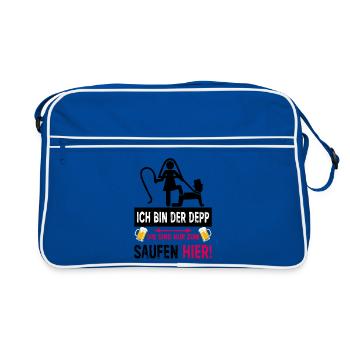 JGA Depp Shirt Lustiger Junggesellenabschied - Retro Tasche - Blau/Weiß - Vorne