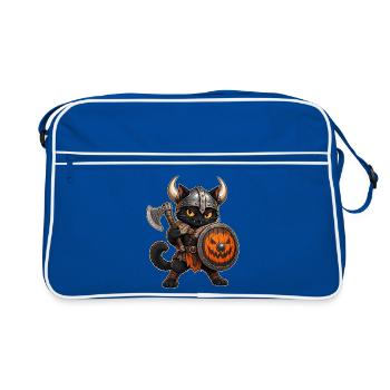 Halloween-Wikingerkatze - Retro Tasche - Blau/Weiß - Vorne