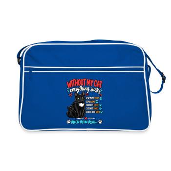 Ohne meine Katze ist alles, lustiger Katzenliebhaber - Retro Tasche - Blau/Weiß - Vorne