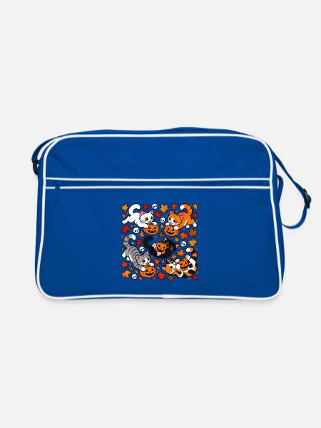 Katzenbande – Halloween-Katzenwahnsinn - Retro Tasche - Blau/Weiß