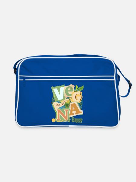 Vegan Welt Collage - Retro Tasche - Blau/Weiß