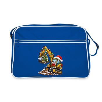 Weihnachtsbagger mit Baumzauber - Retro Tasche - Blau/Weiß - Vorne