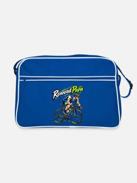 Rennrad Papa – Neon Sprint Illustration - Retro Tasche - Blau/Weiß