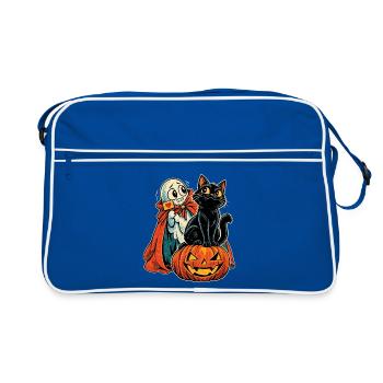 Halloween Katze auf Kürbis mit schüchternem - Retro Tasche - Blau/Weiß - Vorne