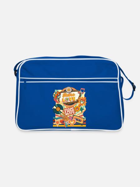Retro Peace Love - Retro Tasche - Blau/Weiß