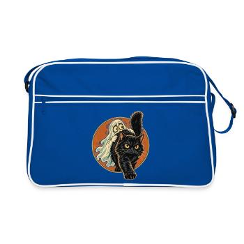 Halloween Geist mit mutiger schwarzer Fellnase - Retro Tasche - Blau/Weiß - Vorne