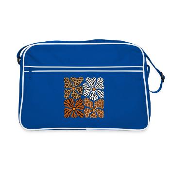 Boho Safari Blumen Leopard Zebra Giraffe Tiger - Retro Tasche - Blau/Weiß - Vorne