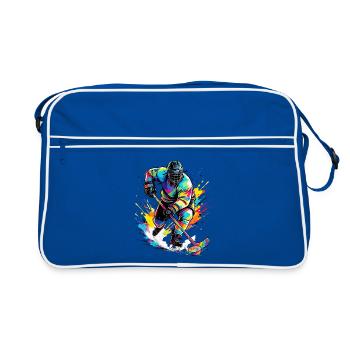 Eishockey Eishockeyspieler bunt - Retro Tasche - Blau/Weiß - Vorne
