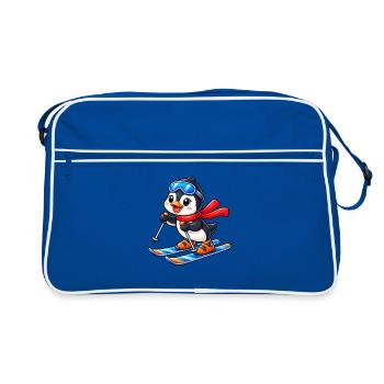Süßer Pinguin auf Ski Cartoon Wintersport - Retro Tasche - Blau/Weiß - Vorne