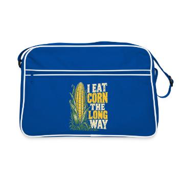 Ich ess Mais den langen Weg - Retro Tasche - Blau/Weiß - Vorne