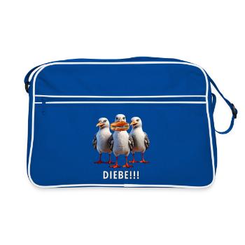 Möven Fischbrötchen Diebe - Retro Tasche - Blau/Weiß - Vorne