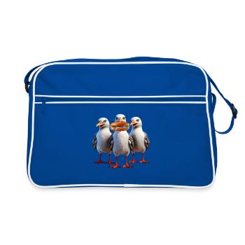 Möven Fischbrötchen Diebe - Retro Tasche - Blau/Weiß - Vorne