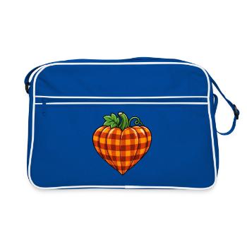 Kürbisherz im Karomuster - Retro Tasche - Blau/Weiß - Vorne