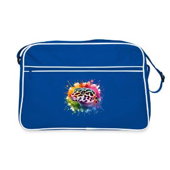 Leopardgecko Motiv - Retro Tasche - Blau/Weiß - Vorne