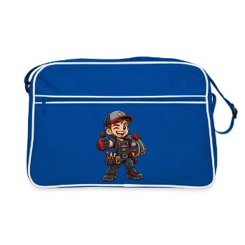 Elektriker Kawaii Style – Süßes Handwerkermotiv - Retro Tasche - Blau/Weiß - Vorne
