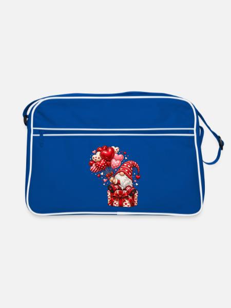 Wichtel Valentinstag Liebe Zwerg Geschenk Herzen - Retro Tasche - Blau/Weiß