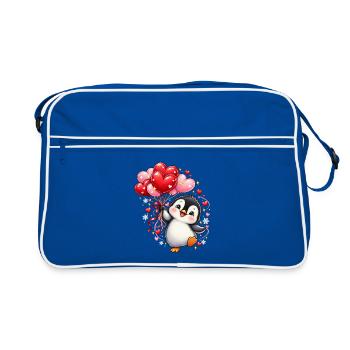 Pinguin Valentinstag Liebe Herzen Geschenk Süß - Retro Tasche - Blau/Weiß - Vorne