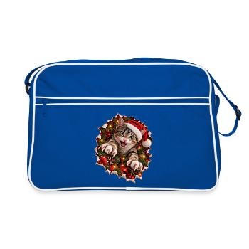 Psycho-Weihnachtskatze – Krallenchaos zu Weihnacht - Retro Tasche - Blau/Weiß - Vorne