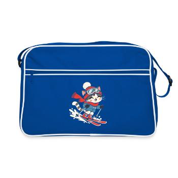 Skifahrer Weintrinken Winterurlaub Berge - Retro Tasche - Blau/Weiß - Vorne