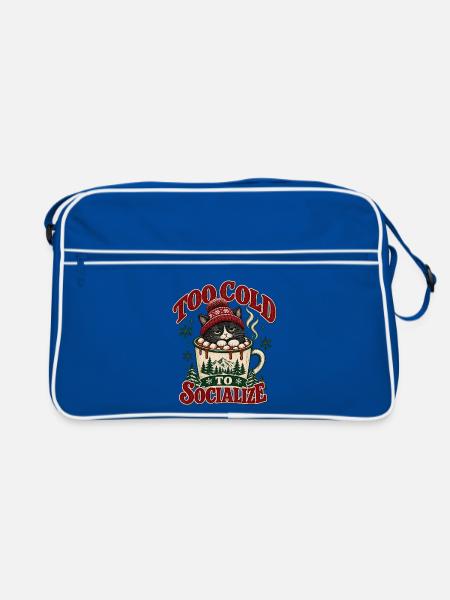 Zu kalt, um zu sozialisieren, Katzenbecher - Retro Tasche - Blau/Weiß