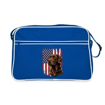 Chocolate Lab US-Flagge – Patriotischer Labrador-Labrador-Vater - Retro Tasche - Blau/Weiß - Vorne