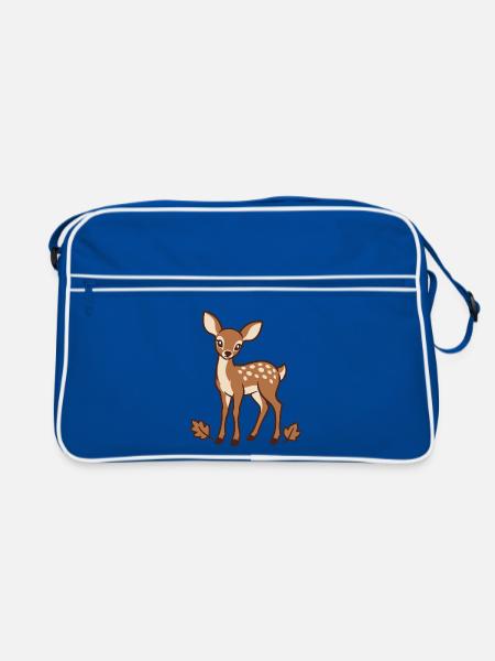 Niedliche Rehkitz-Herbstblätter - Retro Tasche - Blau/Weiß