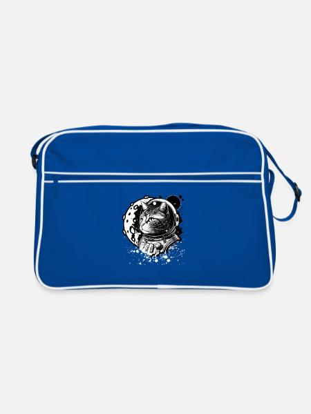 Kosmische Katze im Retro-Raumanzug - Retro Tasche - Blau/Weiß