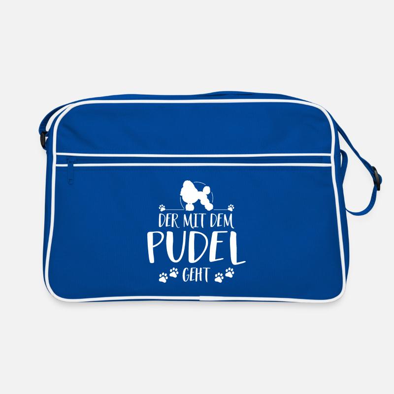 DER MIT PUDEL GEHT Hunde Spruch Hund Wilsigns - Retro Tasche - Blau/Weiß