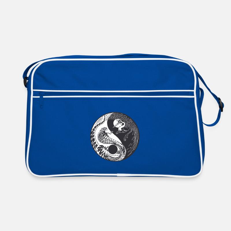 Ying Yang Crane Snake Chinesisches Symbol - Retro Tasche - Blau/Weiß