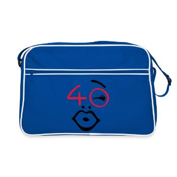 Wow, endlich 40 ! - Retro Tasche - Blau/Weiß - Vorne