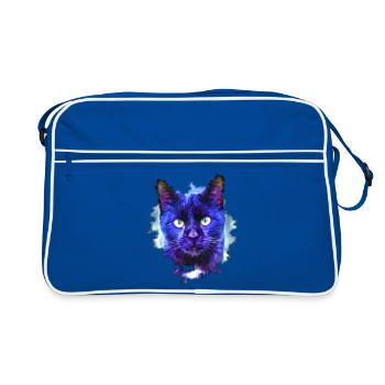 Neon cat in the rain of light - Retro Bag - blue/white - Front