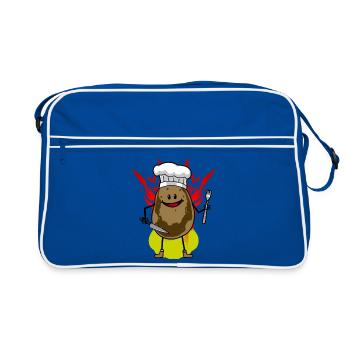 Patates chaudes frites Cuisson de cuisine - Sac Retro - bleu/blanc - Devant