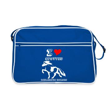Edles Islandpferd Schecke Damen Mädchen - Retro Tasche - Blau/Weiß - Vorne