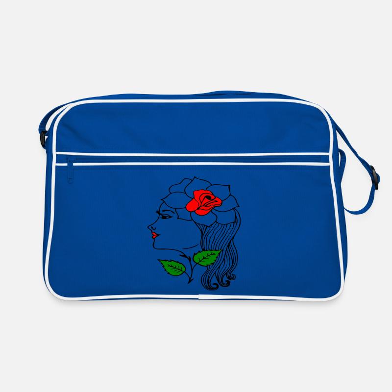 Frauenkopf mit Rose im Haar - Retro Tasche - Blau/Weiß