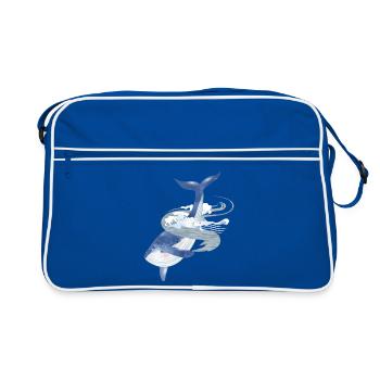 blauer Wal Fisch im Ozean mit Walfischflosse - Retro Tasche - Blau/Weiß - Vorne