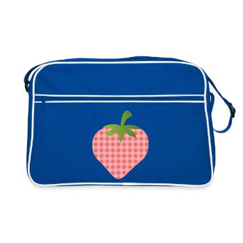 Strawberry with check pattern - personalizable - Retro Bag - blue/white - Front