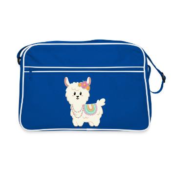 Summer, sun, llama with flowers - Retro Bag - blue/white - Front