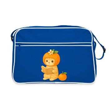 Ananas Katze Lesung mit Blumen - Retro Tasche - Blau/Weiß - Vorne